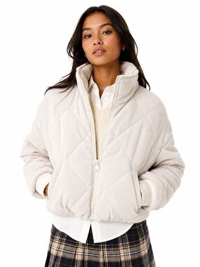Ci Sono XL funnel neck Cream Corduroy Quilted Puffer bomber Jacket Cozy Campus